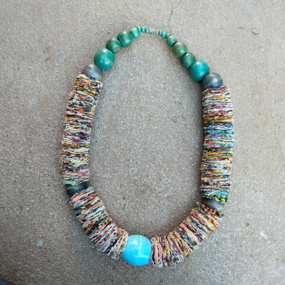 Rainbow Cotton Fabric Necklace "Rainbow Ruffle"